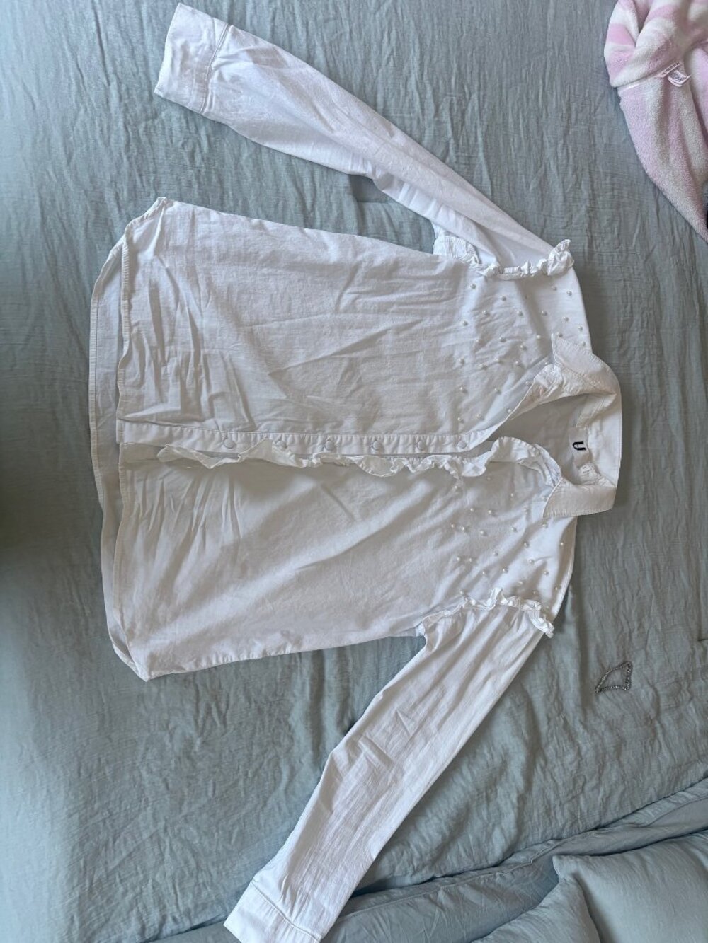 White shirt with pearl beads, size M, Forever Unique